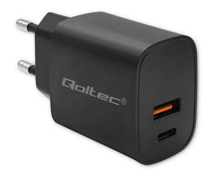 Ładowarka i akumulator QOLTEC Ładowarka GaN Power Pro | 1xUSB-C | 1xUSB | 30W | 5-20V | 1.5-3A | Czarna 52377